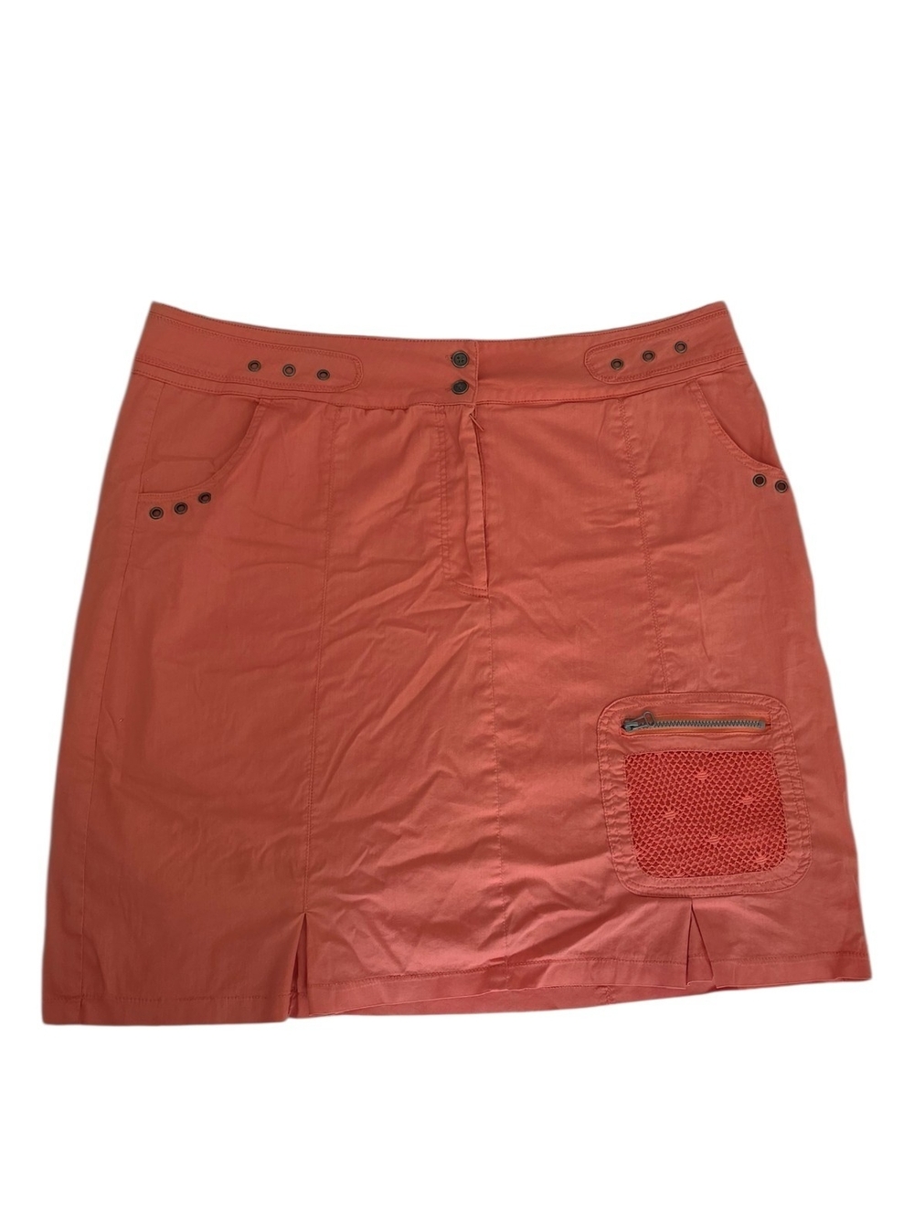 Coral Cotton A-Line Skirt with Front Pocket